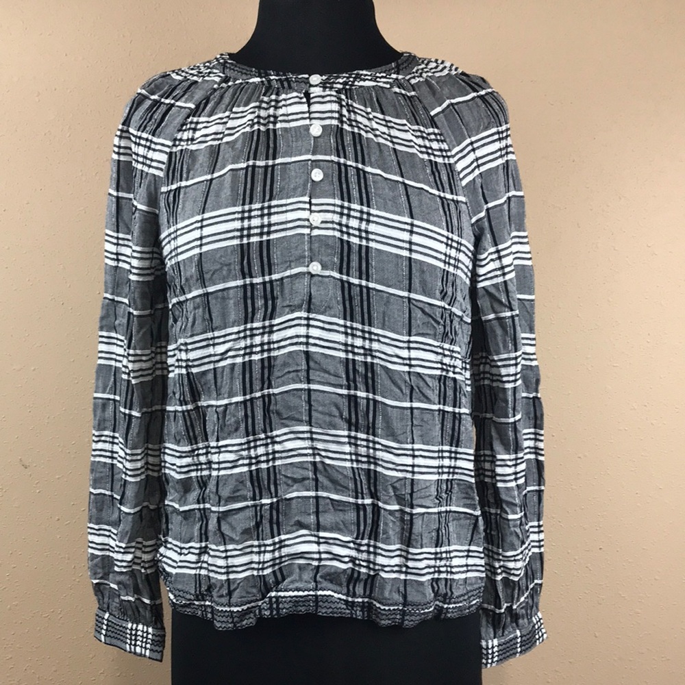 Lucky Brand Jessica Plaid Popover Blouse, Size X-S